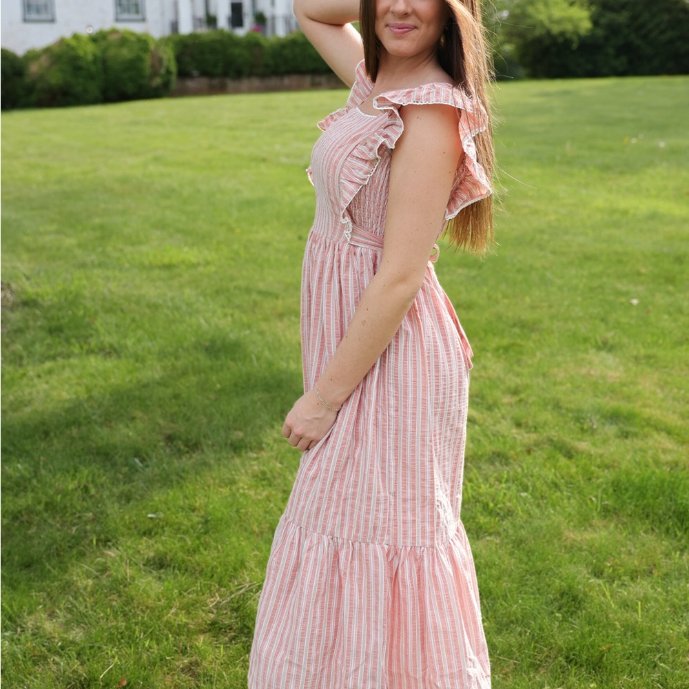 In Loom Striped Pinafore Midi Dress